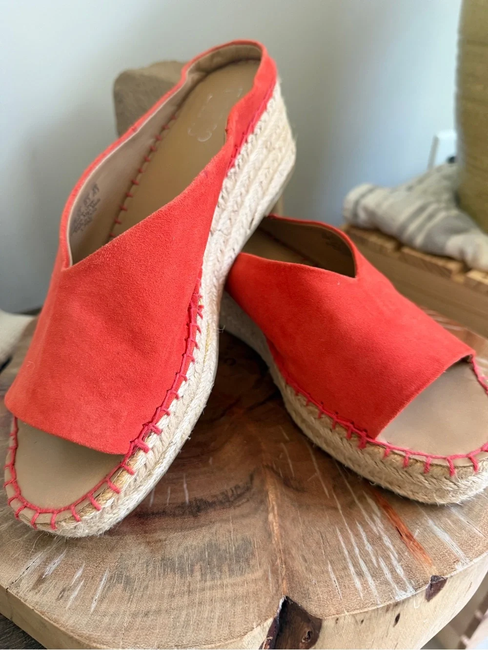 Franco Sarto Pine Espadrille Orange Suede Open-Toe Platform Slide